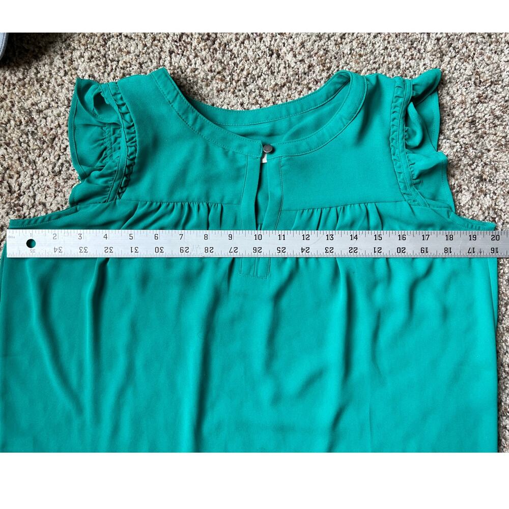 Women's LOFT Sleeveless Blouse, XS, Kelly Green. Ruffle Shoulder, Flowy - Picture 5 of 8
